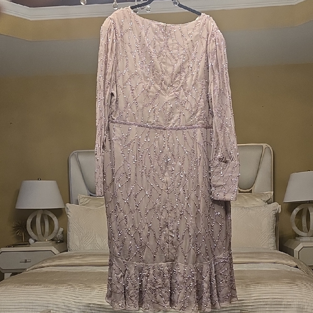 Mac Duggal Lavender Sequin Long Sleeve Dress - Picture 8 of 15